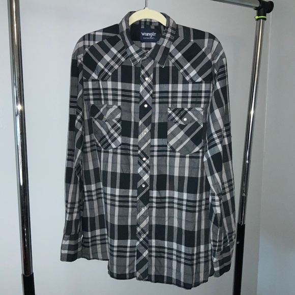 Wrangler Western Shirt plaid pearl snap front XLT long sleeve snap cuffs - Picture 1 of 9